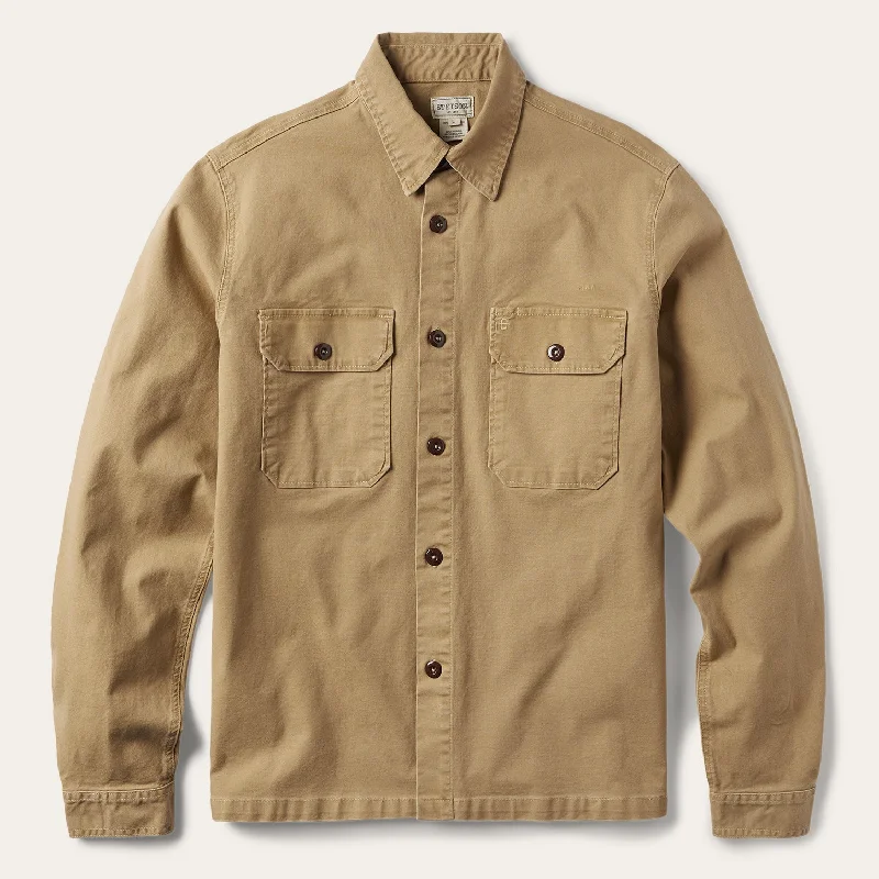 Camel Stretch Canvas Shirt Jacket