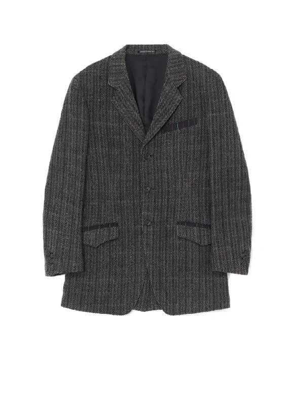 NEPPED HERRINGBONE JACKET WITH STRIPED POCKET DETAILS