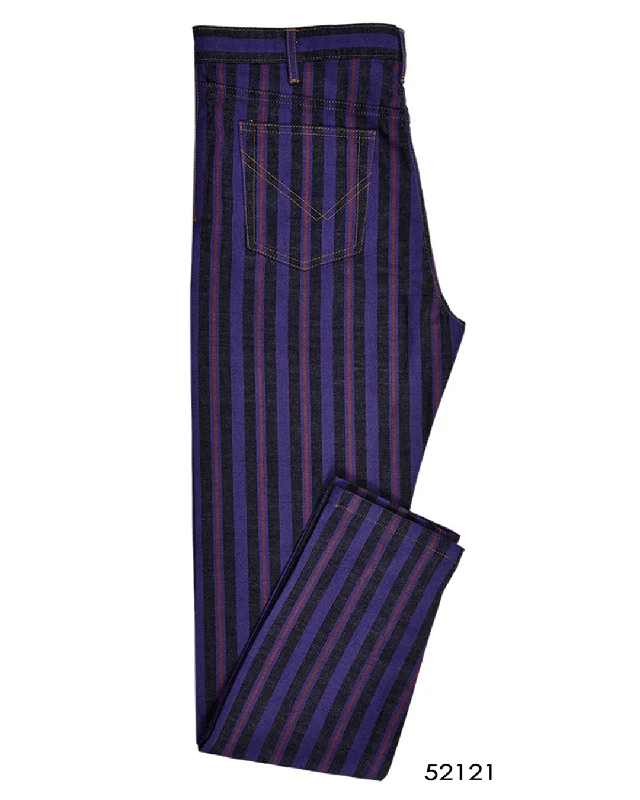 Purple Stripes On Indigo Denim Jeans