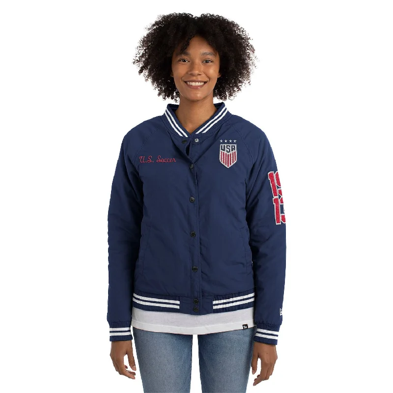 Women's New Era USWNT Nylon Snap Front Navy Jacket