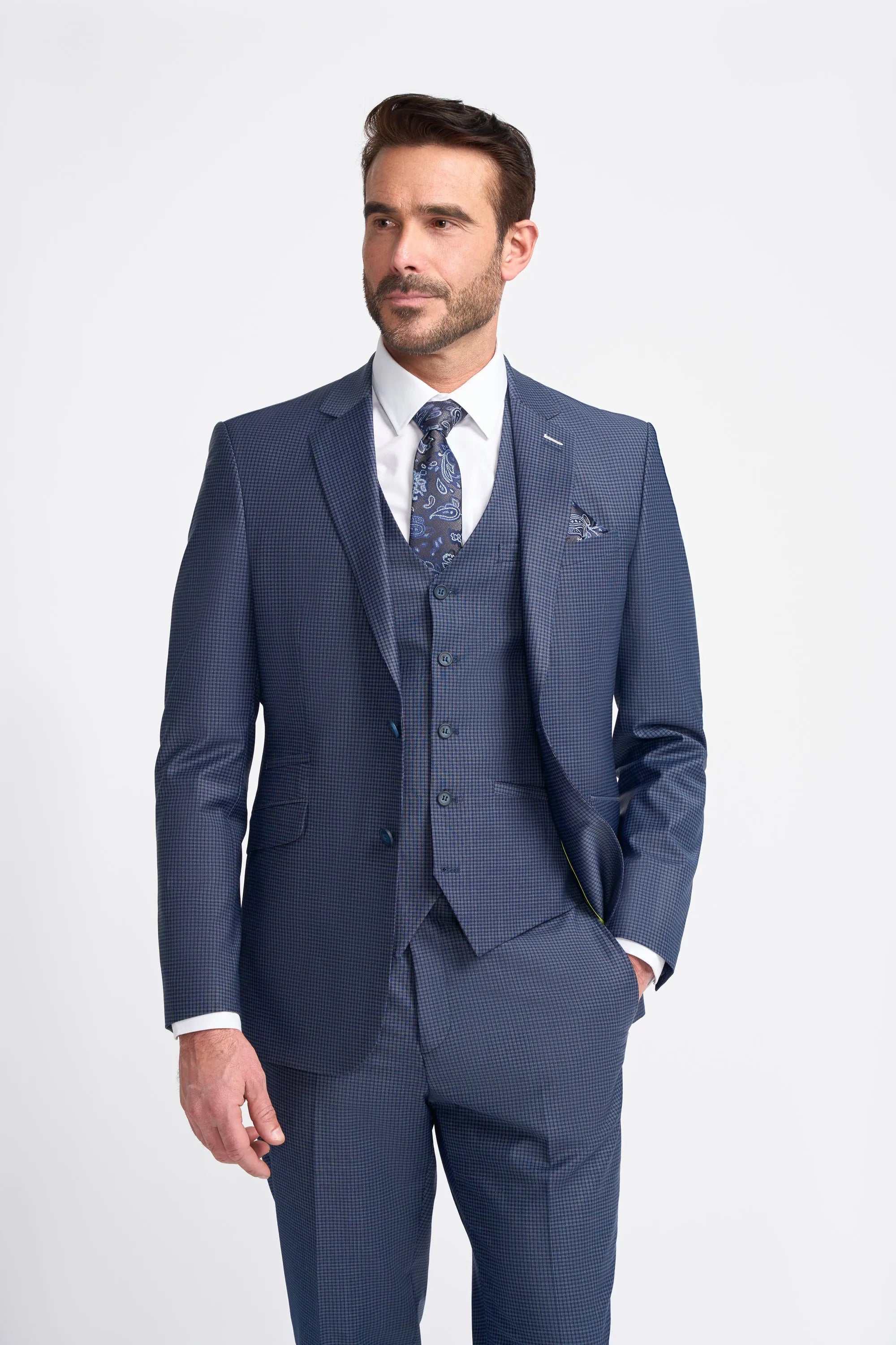 Bond - Men's Navy Check Tailored Fit Blazer