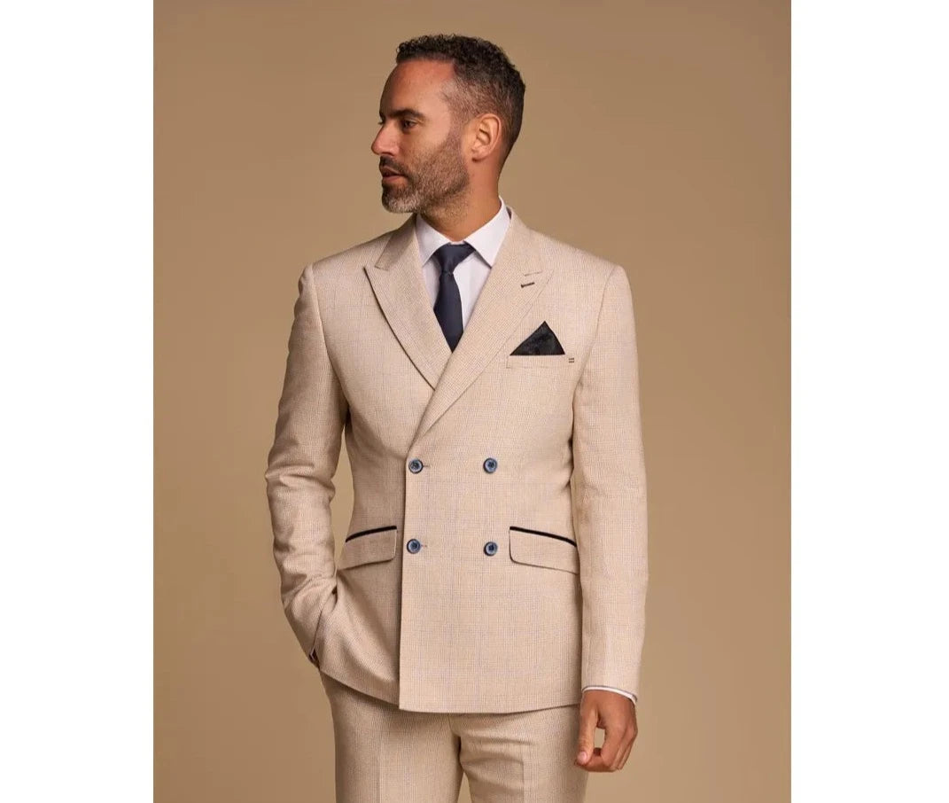 Caridi - Men's Beige Double Breasted Blazer