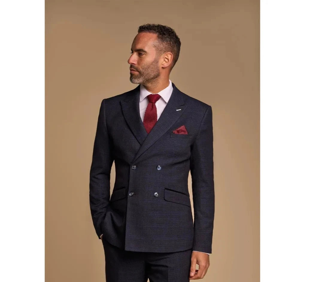 Caridi - Men's Navy Blue Double Breasted Blazer