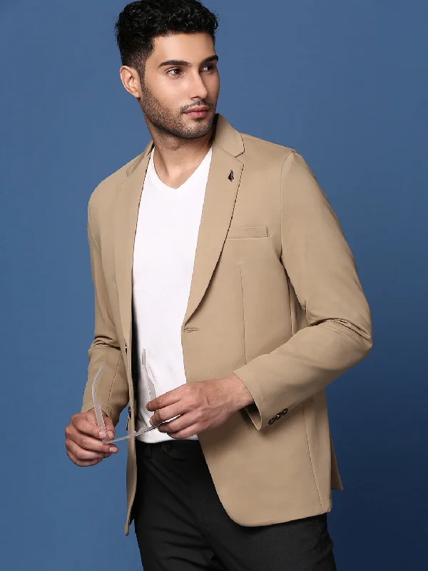 Men Khaki Slim Fit Single Breasted Blazer