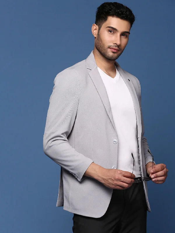 Men Grey Slim Fit Single Breasted Blazer