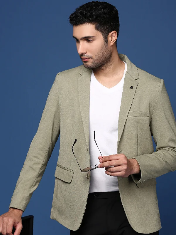 Men Green Slim Fit Single Breasted Blazer