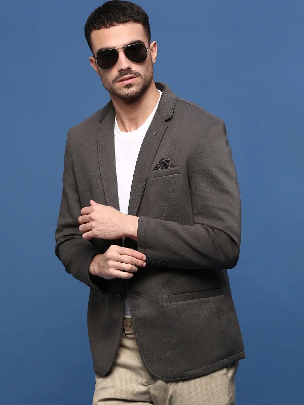 Men Charcoal Slim Fit Single Breasted Blazer