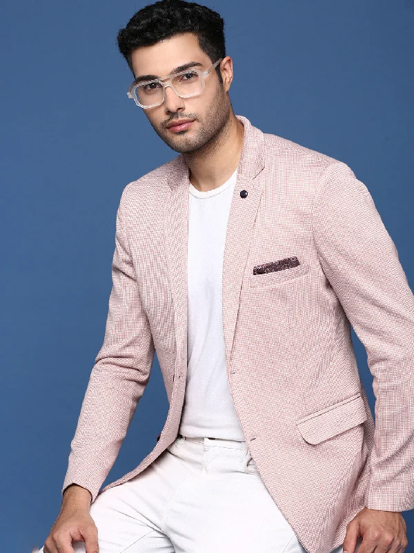 Men Peach Slim Fit Single Breasted Blazer