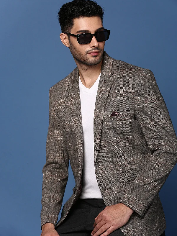 Men Grey Slim Fit Single Breasted Blazer