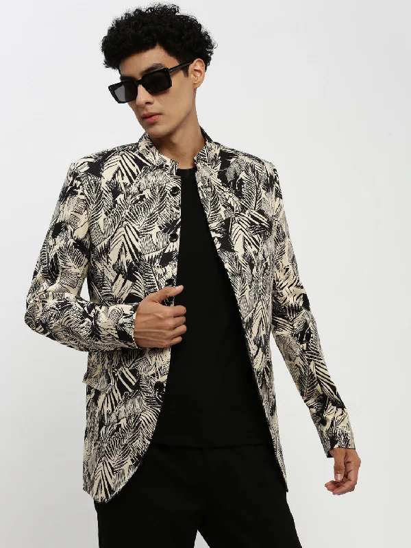 Men Beige Printed Blazer