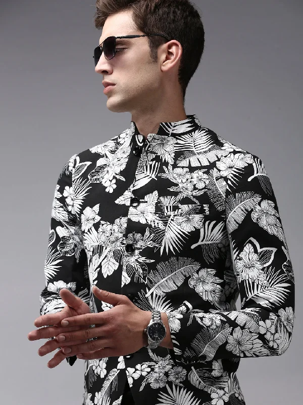 Men Black Printed Blazer