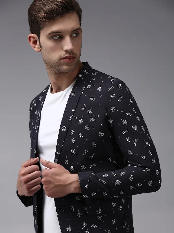 Men Black Printed Blazer