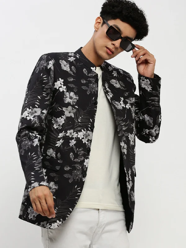 Men Black Printed Blazer