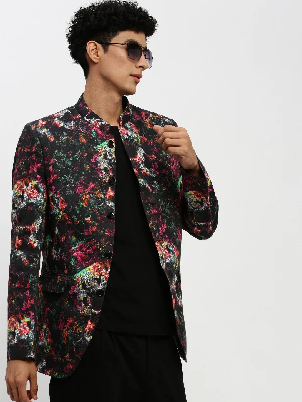 Men Black Printed Blazer