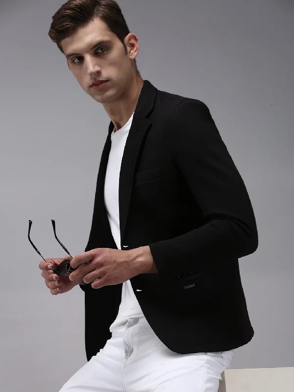 Men Black Solid Blazer