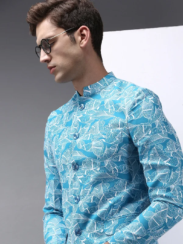 Men Blue Printed Blazer