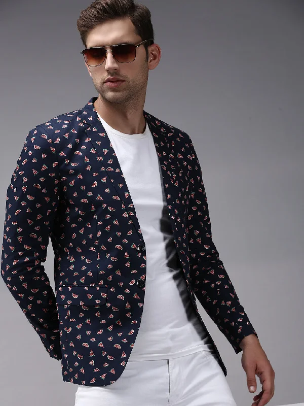 Men Blue Printed Blazer