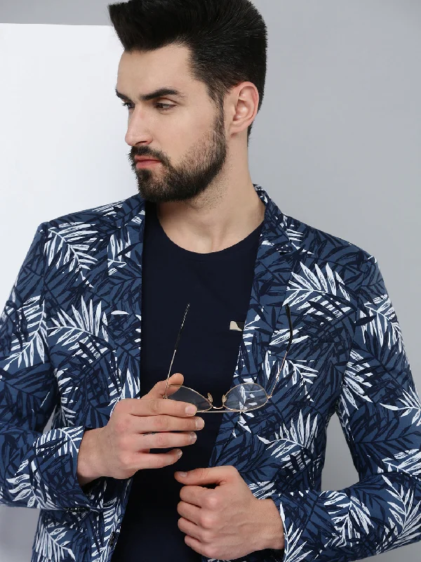 Men Blue Printed Blazer