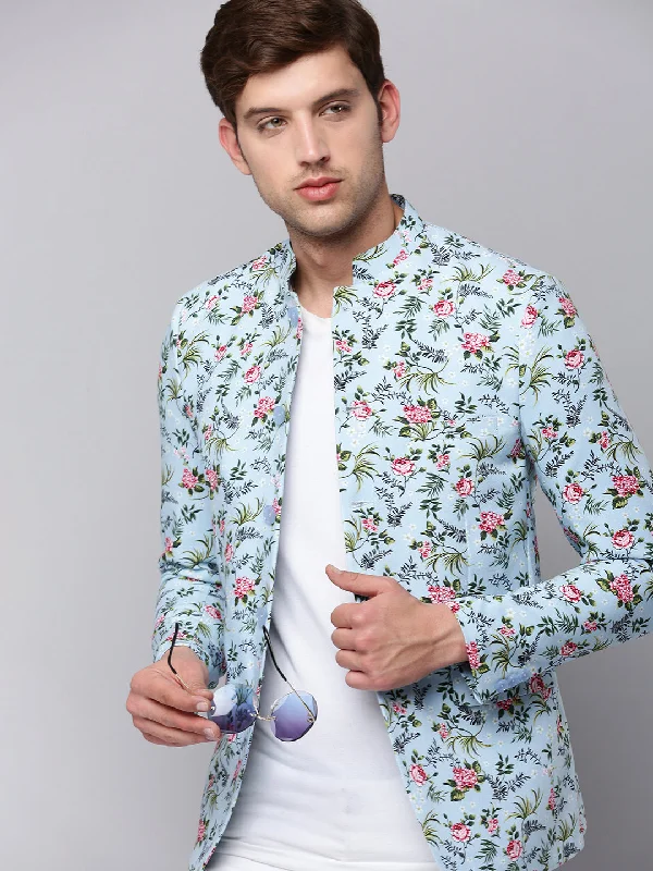 Men Blue Printed Blazer