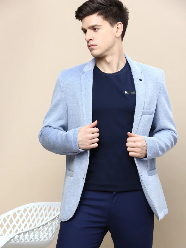 Men Blue Solid Casual Blazers