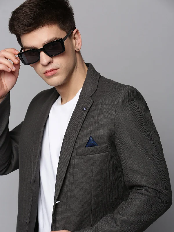 Men Grey Solid Blazer