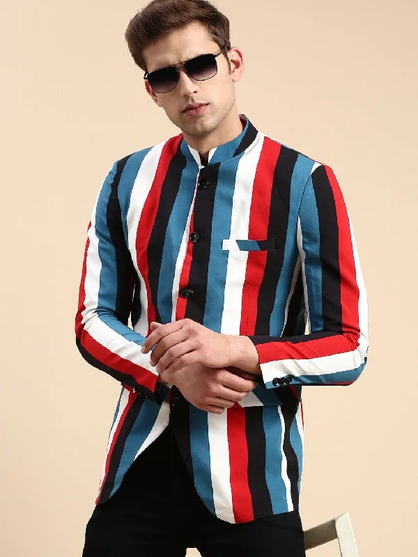 Men Multi Striped Party Blazer