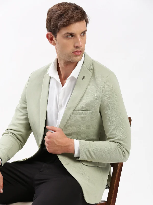 Men Notched Lapel Solid Green Blazer