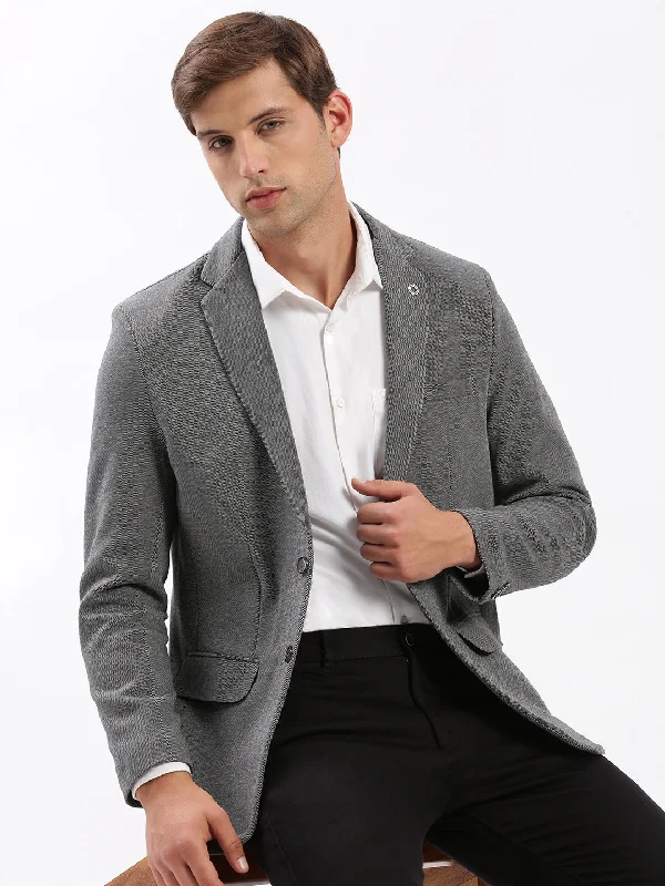 Men Notched Lapel Solid Grey Blazer