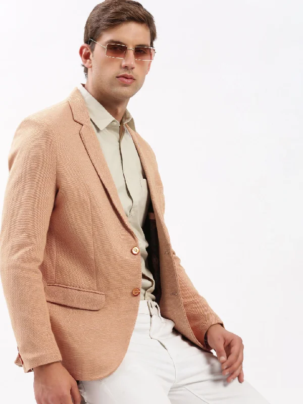 Men Notched Lapel Solid Peach Blazer