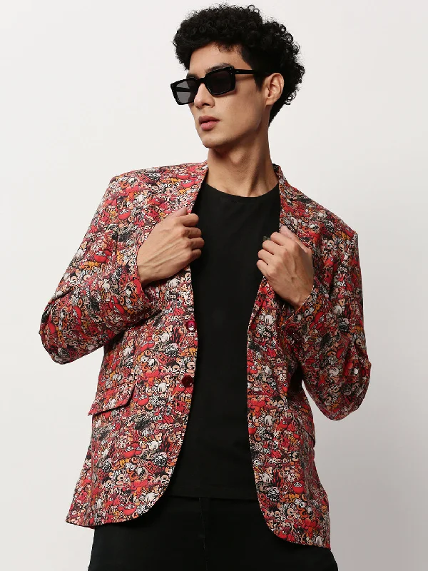 Men Rust Printed Casual Blazers