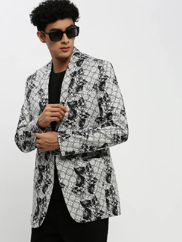 Men White Printed Blazer