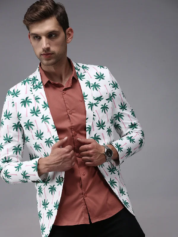 Men White Printed Blazer