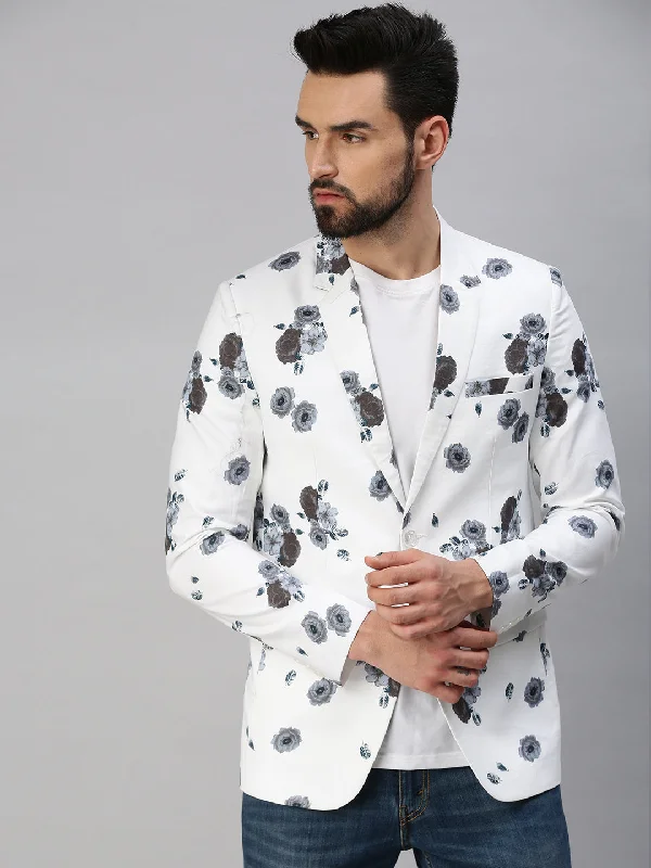 Men White Printed Party Blazers