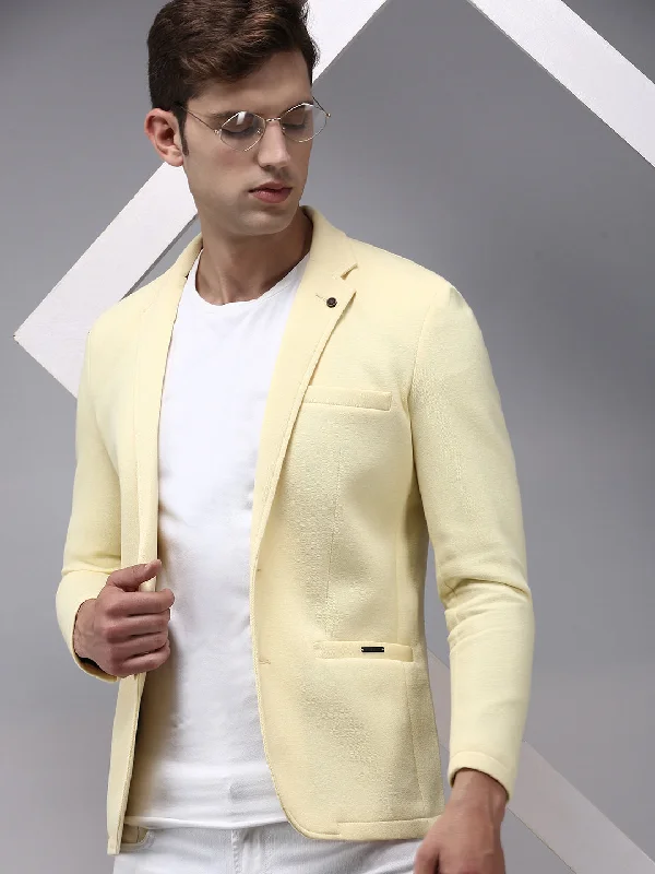 Men Yellow Solid Blazer