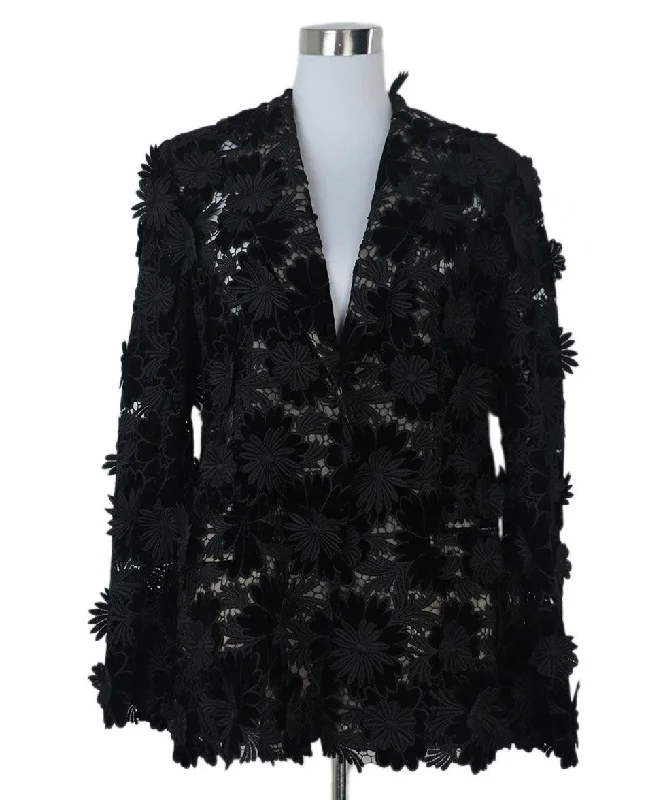 Oscar De La Renta Black Floral Applique Blazer sz 10