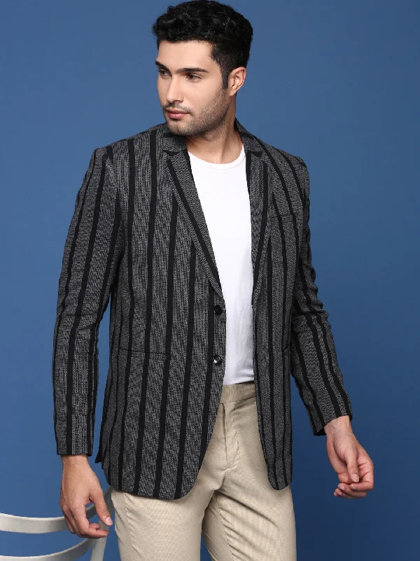 Men Charcoal Slim Fit Single Breasted Blazer