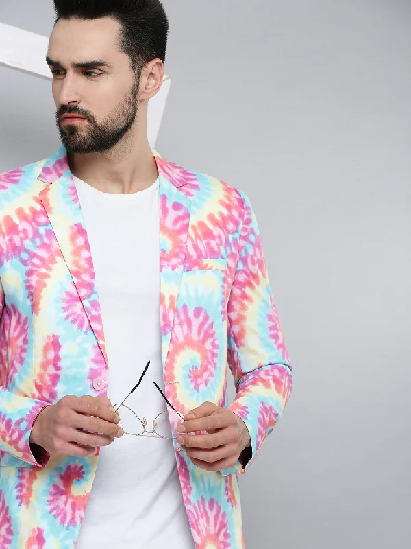 Men Mandarin Collar Printed Multi Blazer