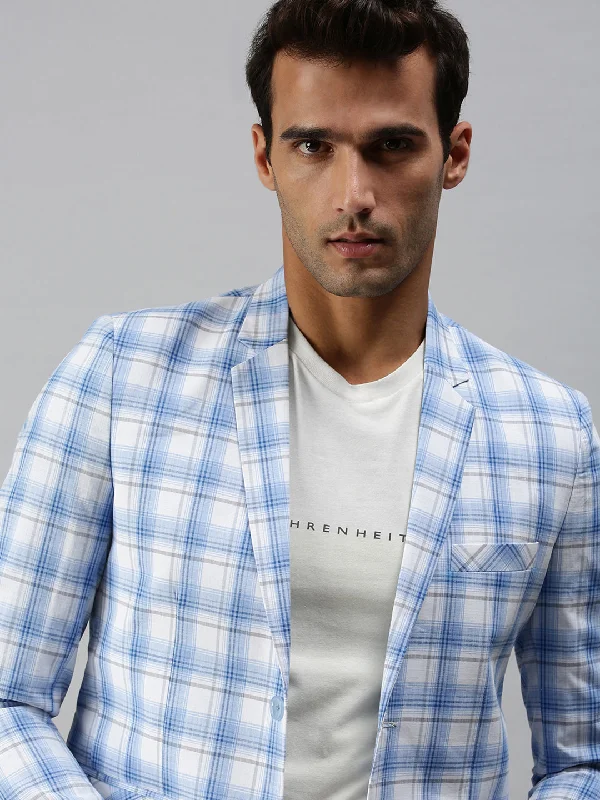 Men's Checked White Single Breasted Blazer